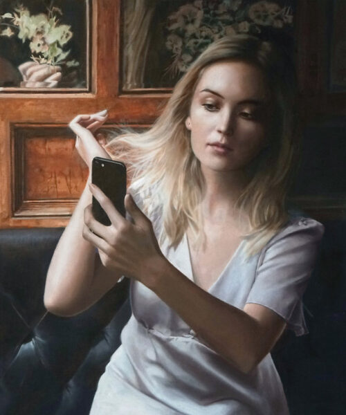Sophie through the looking glass Oil on Linen 64 x 54 cms