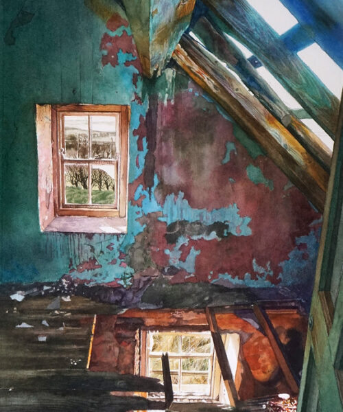 Abandoned house, Antrim Coast Watercolour 35 x 22