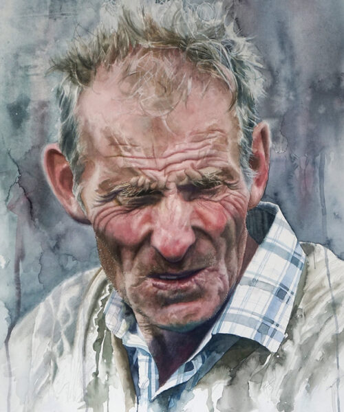 Sligo farmer, Watercolour 48 x 36 cms